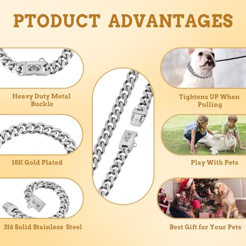 BAOBOTE Animal Collar in 12"(for 10"-11" Neck), Silver