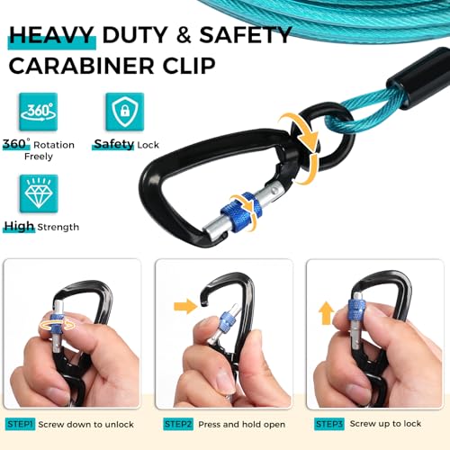 Snagle Paw Leash in 50ft run cable+10ft tie out cable, Teal for 250lbs dogs