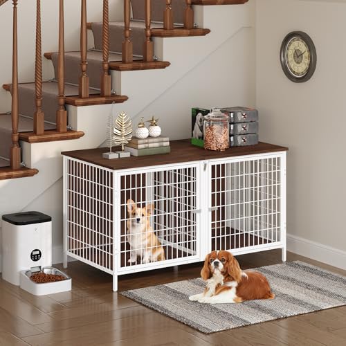 MAHANCRIS Animal Cage in 43.3"L x 21.7"W x 26.4"H, White and Walnut