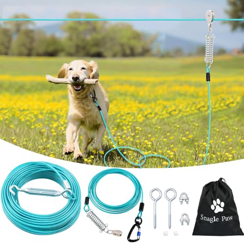 Snagle Paw Leash in 50ft run cable+10ft tie out cable, Teal for 250lbs dogs