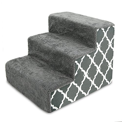 Best Pet Supplies Animal Stair in H: 13.5 Inches, Gray Lattice Print