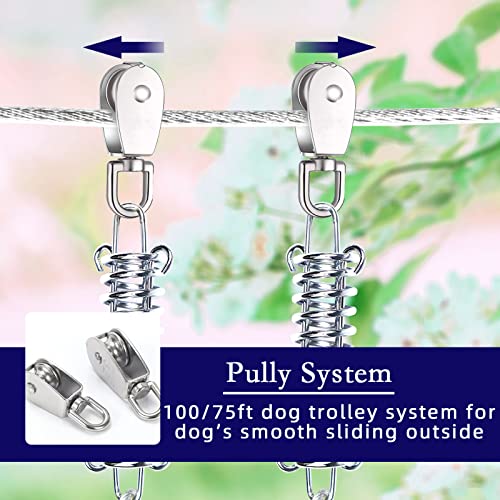 Snagle Paw Leash in 75ft run cable+10ft tie out cable, Silver for 250lbs dogs