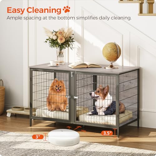 MAHANCRIS Animal Cage in 43.3"L x 21.7"W x 26.4"H, Greige