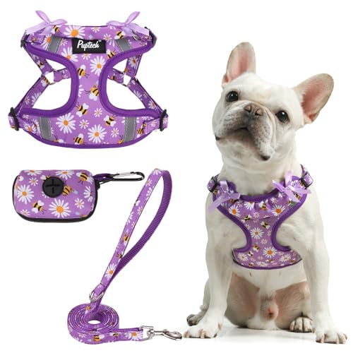PUPTECK Animal Harness in M (17-25lbs, Chest 17"-21"), #2 Purple(Daisy Print)