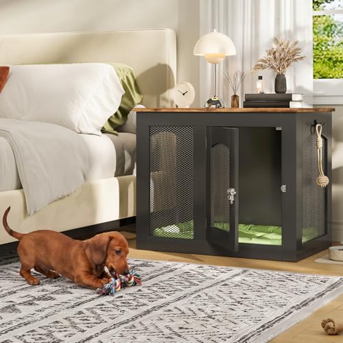 CHOEZON Animal Cage in 30.1"L x 13.2"W x 23.8"H, Black and Walnut