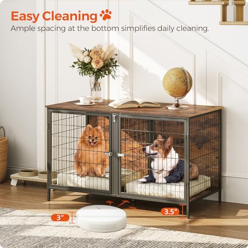 MAHANCRIS Animal Cage in 43.3"L x 21.7"W x 26.4"H, Rustic Brown