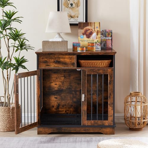 NicBex Animal Cage in 32.3"L x 22.8"W x 33.5"H, Rustic Brown