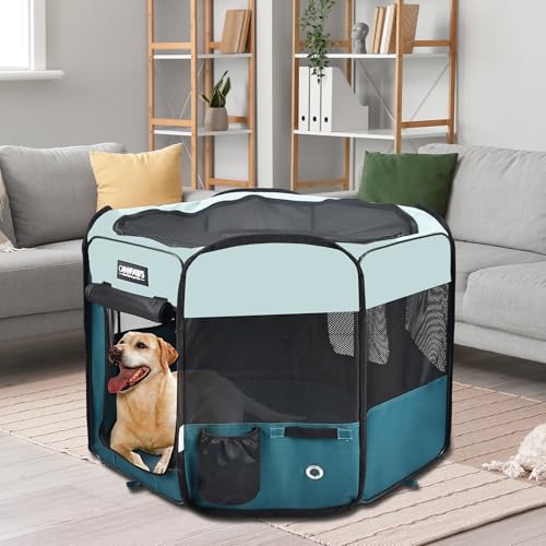 JESPET Pet Playpen in 45x45x24 Inch (Pack of 1), Teal Blue