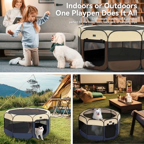 A 4 Pet Pet Playpen in S(29.92"x29.92"x16.5"), Blue+Beige