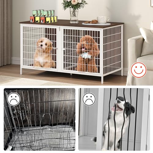 MAHANCRIS Animal Cage in 43.3"L x 21.7"W x 26.4"H, White and Walnut