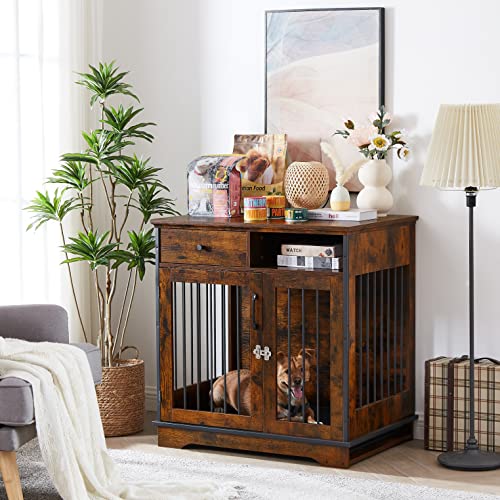 NicBex Animal Cage in 32.3"L x 22.8"W x 33.5"H, Rustic Brown