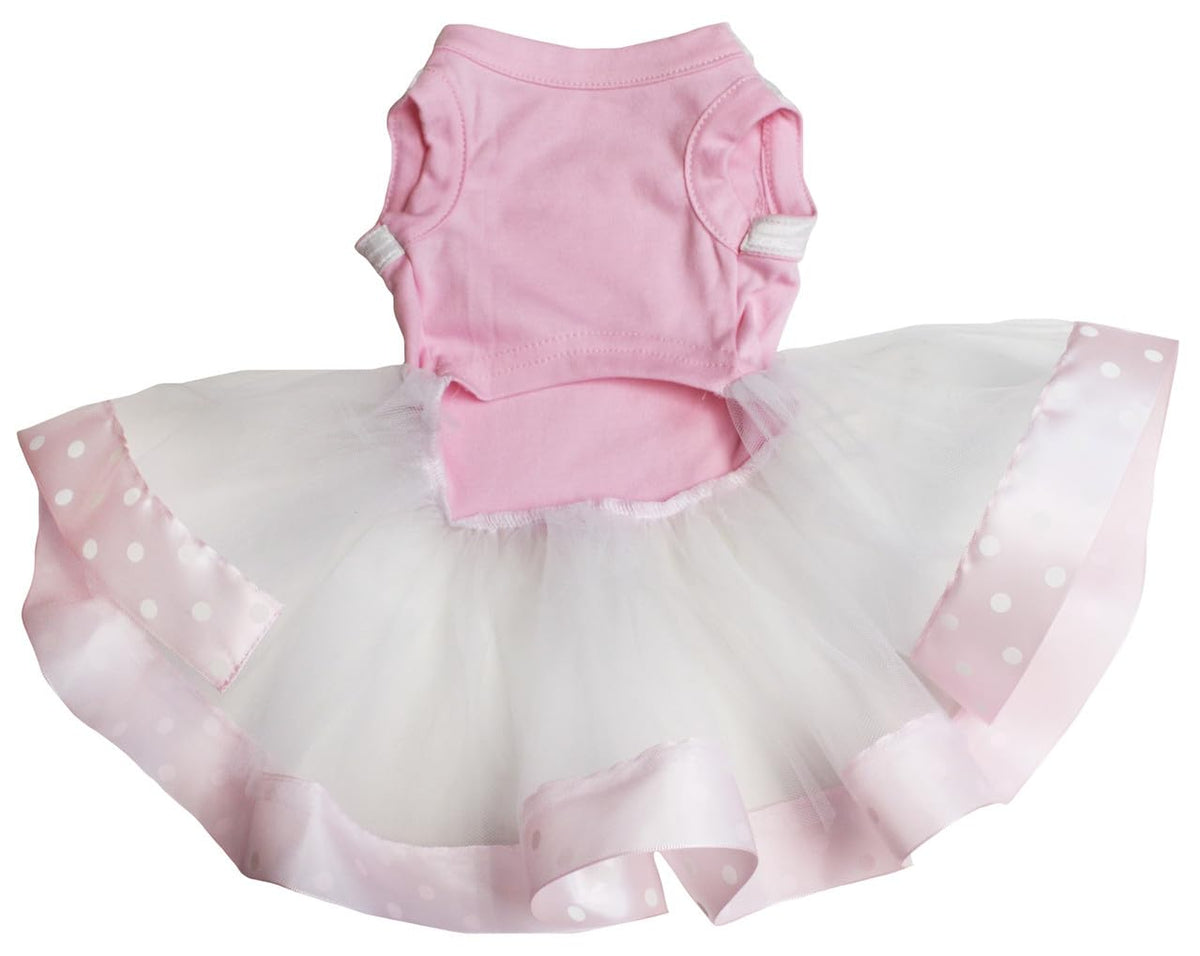 Petitebella Pet Apparel in X-Small, Pink/White Dots Ribbon