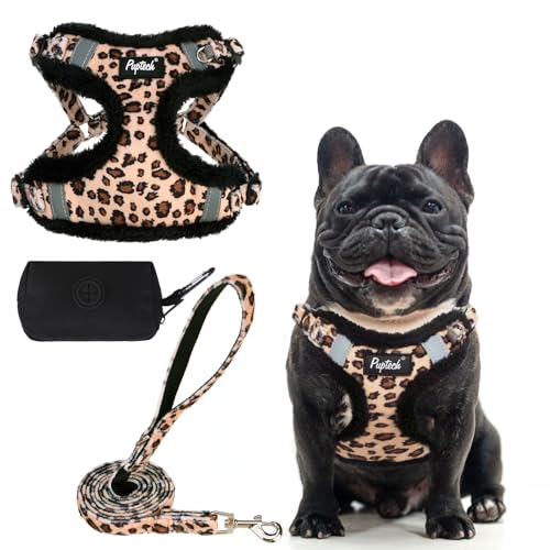 PUPTECK Animal Harness in M (17-25lbs, Chest 17"-21"), #3 Brown(Plush Leopard Print)