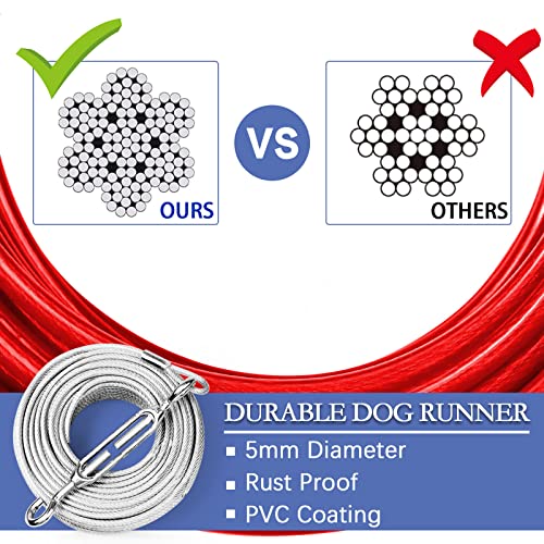 Snagle Paw Leash in 50ft run cable+10ft tie out cable, Red for 250lbs dogs