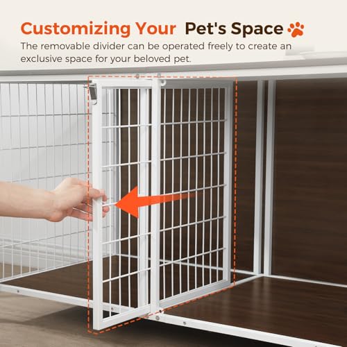 MAHANCRIS Animal Cage in 43.3"L x 21.7"W x 26.4"H, White and Walnut
