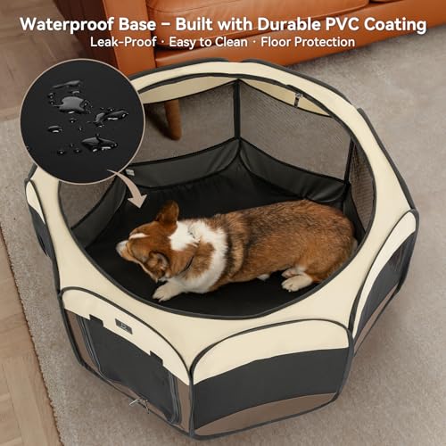 A 4 Pet Pet Playpen in S(29.92"x29.92"x16.5"), Brown+Beige