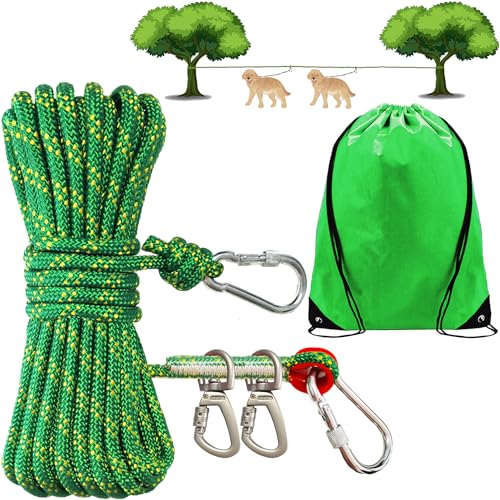 SIAELT Leash in 50Ft, Green for 2dogs