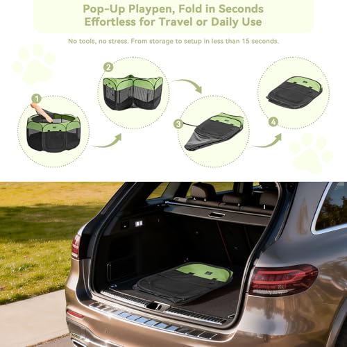 A 4 Pet Pet Playpen in S(29.92"x29.92"x16.5"), Green+Black