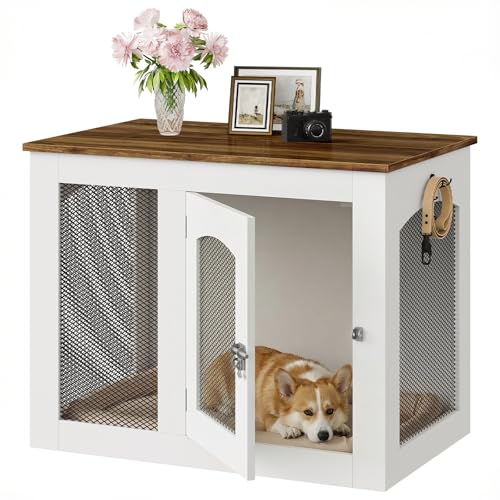 CHOEZON Animal Cage in 30.1"L x 19.7"W x 23.8"H, White and Walnut