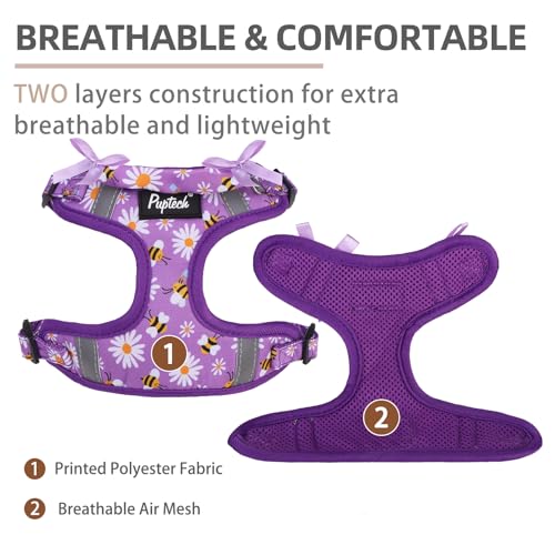 PUPTECK Animal Harness in XS (9-13lbs, Chest 14"-16"), #2 Purple(Daisy Print)