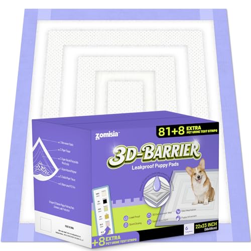 ZOMISIA Disposable Incontinence Surface Protector in 22"x23" - 81 Count + 8 Pet Urine Test Strips, Purple