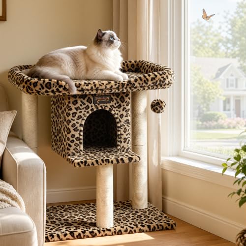 Feliskyn Pet Activity Structure in 28 Inches, Leopard Print