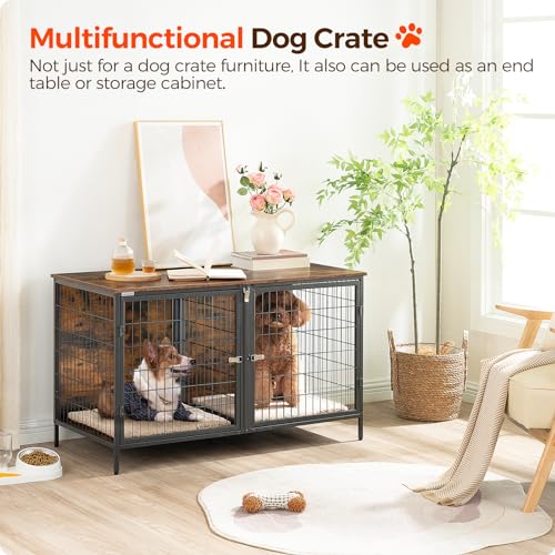 MAHANCRIS Animal Cage in 43.3"L x 21.7"W x 26.4"H, Rustic Brown