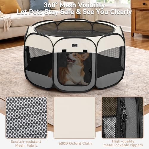 A 4 Pet Pet Playpen in S(29.92"x29.92"x16.5"), Grey+Beige