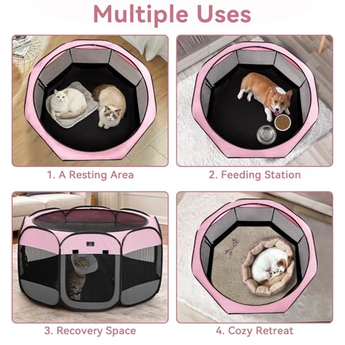 A 4 Pet Pet Playpen in S(29.92"x29.92"x16.5"), Pink+Grey