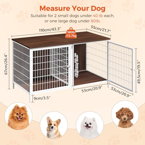 MAHANCRIS Animal Cage in 43.3"L x 21.7"W x 26.4"H, White and Walnut