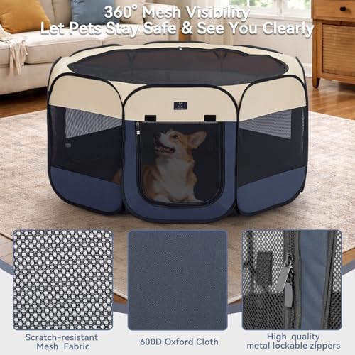 A 4 Pet Pet Playpen in M(40.55"x40.55"x20.5"), Blue+Beige