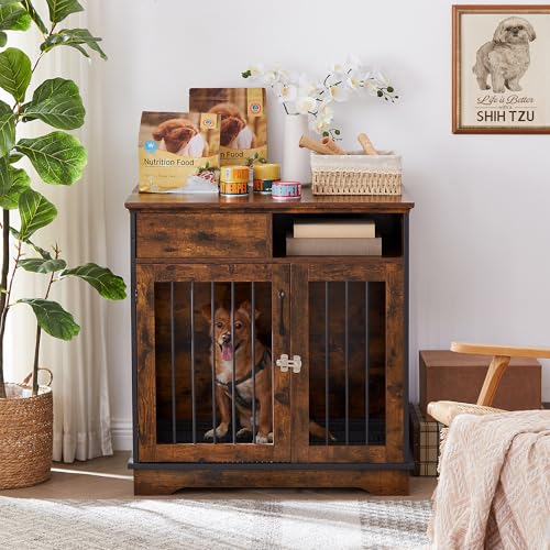 NicBex Animal Cage in 32.3"L x 22.8"W x 33.5"H, Rustic Brown