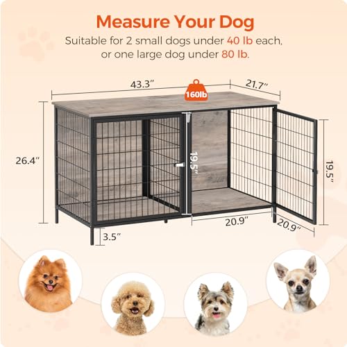 MAHANCRIS Animal Cage in 43.3"L x 21.7"W x 26.4"H, Greige