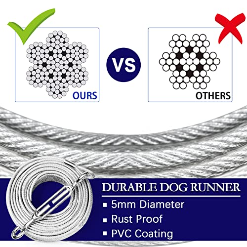 Snagle Paw Leash in 50ft run cable+10ft tie out cable, Silver for 250lbs dogs