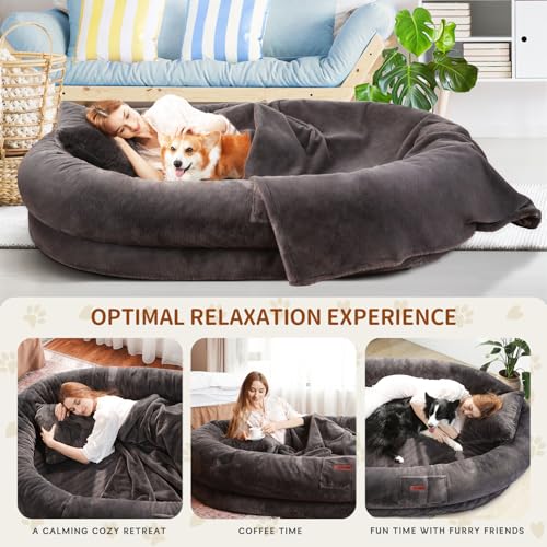 Fvkind Pet Bed Mat in 70"L×33"W×12"Th, Dark Grey