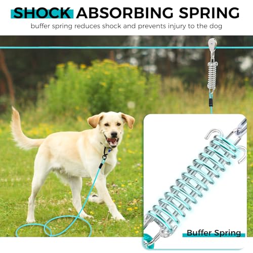 Snagle Paw Leash in 50ft run cable+10ft tie out cable, Teal for 250lbs dogs