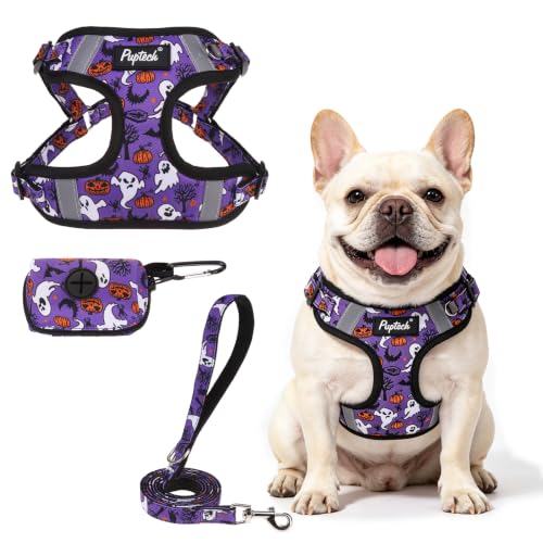 PUPTECK Animal Harness in M (17-25lbs, Chest 17"-21"), #2 Purple(Pumpkin Print)