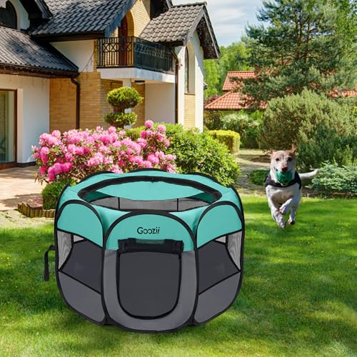 Goozii Pet Playpen in Small, Green-Gray