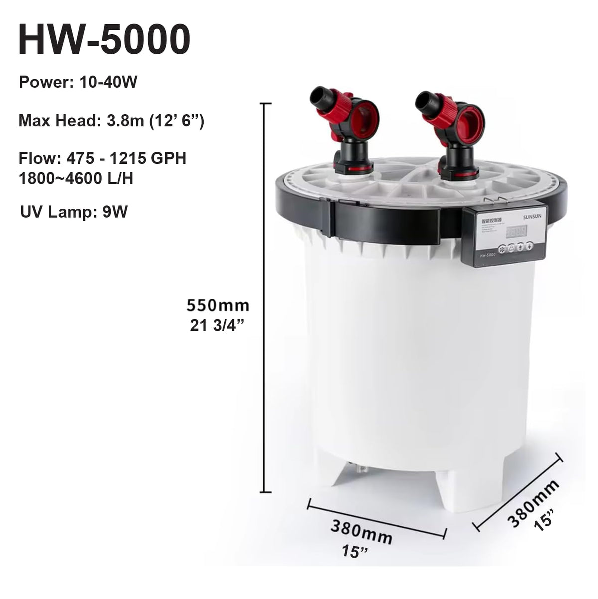 H2Pro Aquarium Pond Water Treatment in HW-5000W up to 250 gallon aquarium, HW-5000W