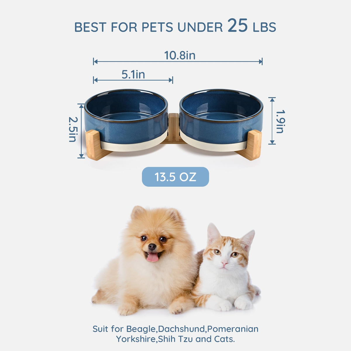 SPUNKYJUNKY Pet Feeder in 1.7 cups, Pattern Blue × 2