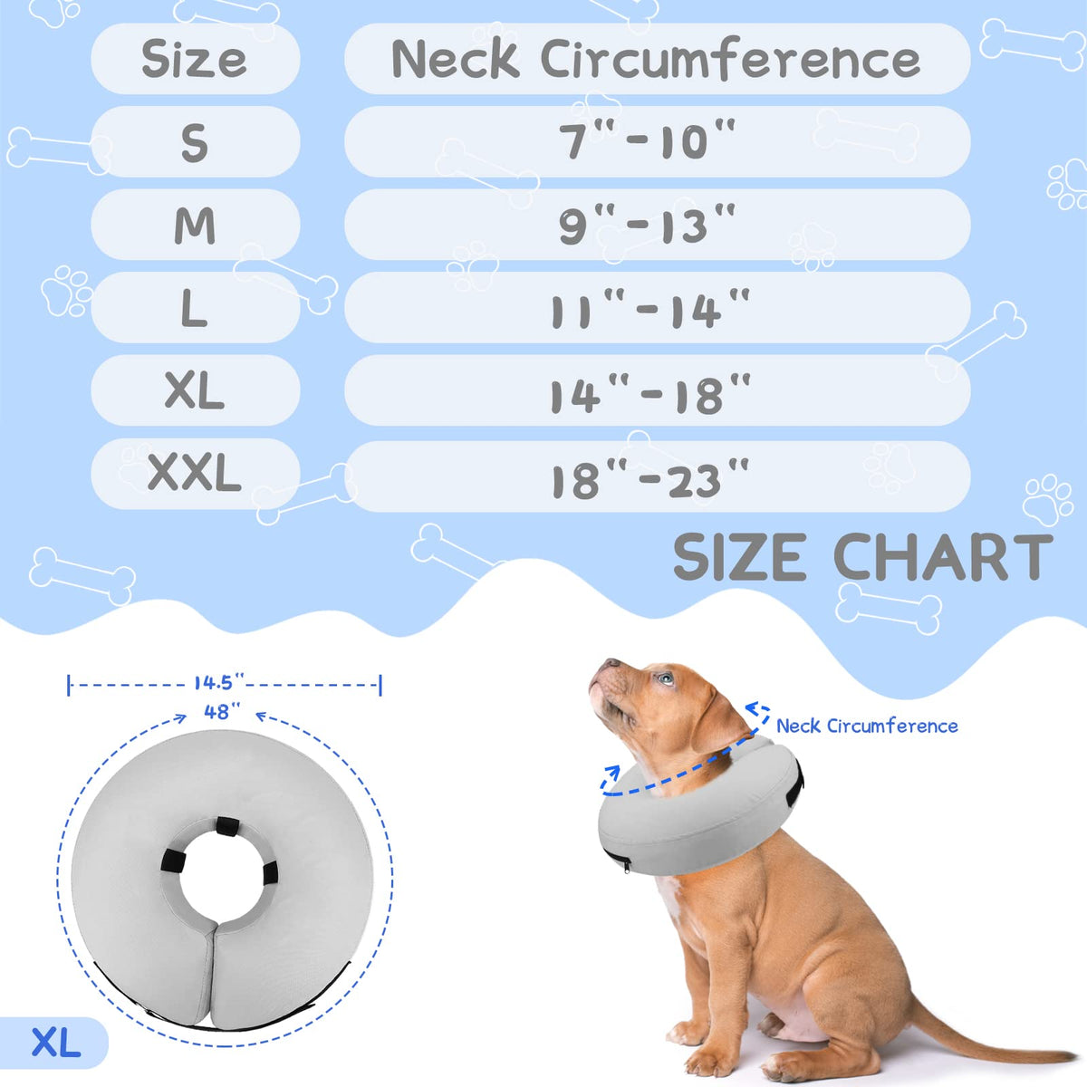 Supet Animal Recovery Collar Cone in XL(Neck 14"-18"), Solid Grey