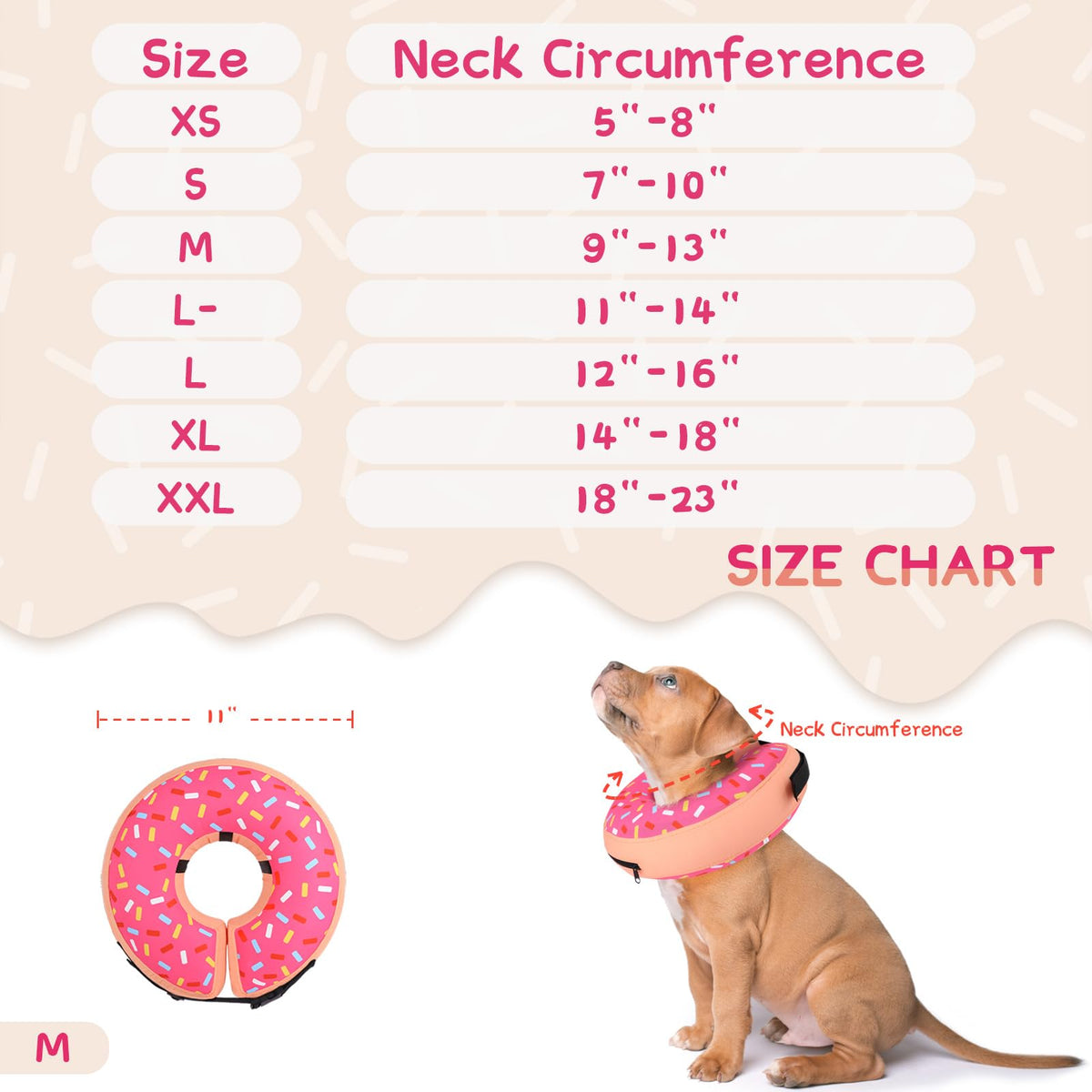 Supet Animal Recovery Collar Cone in M(Neck 9"-12.5"), Donut Pink