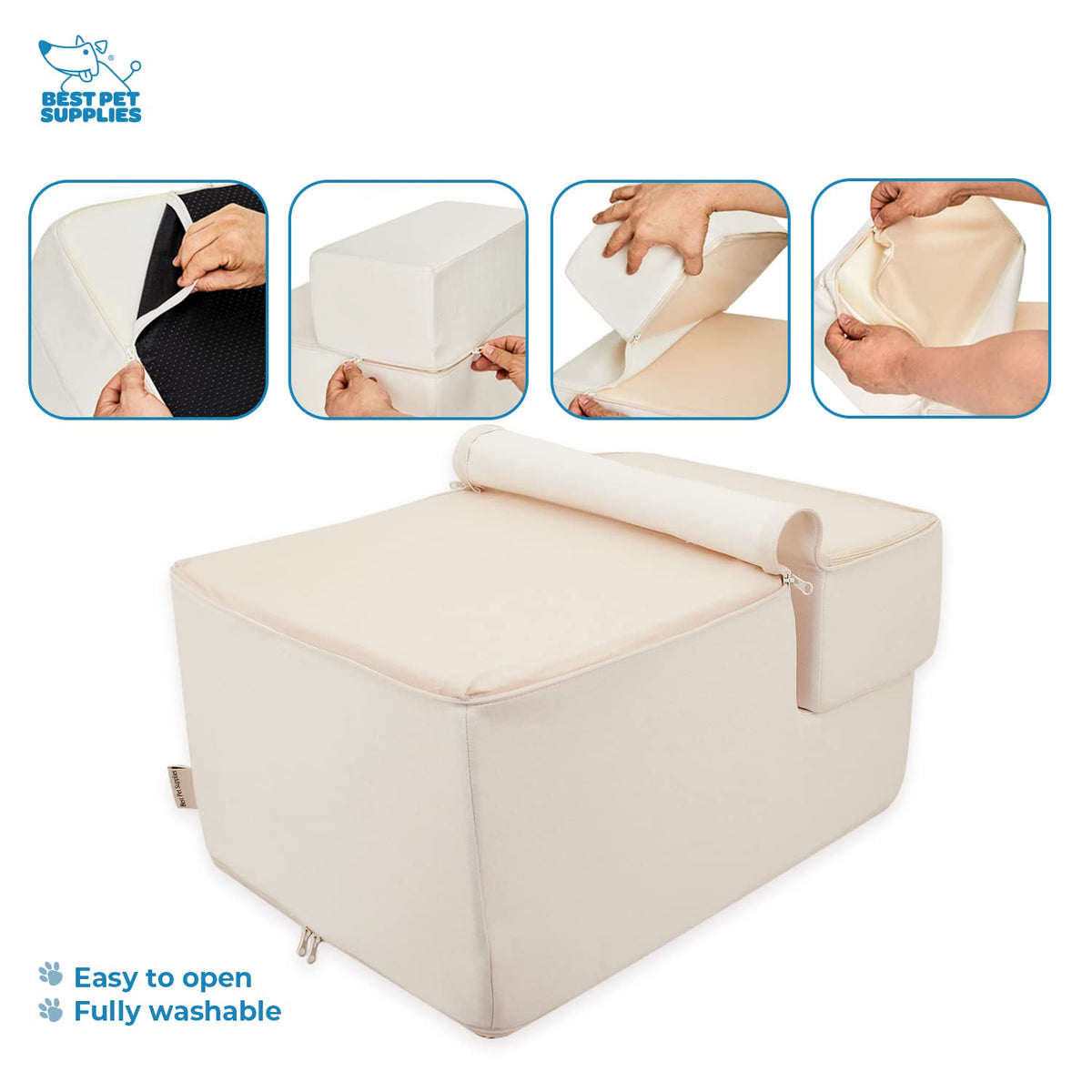 Best Pet Supplies Animal Stair in H: 16.5 Inches (Foldable), Ivory
