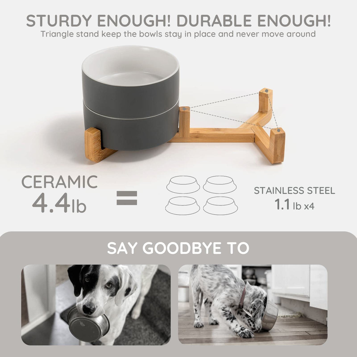 SPUNKYJUNKY Pet Feeder in 3.6 cups, White-Grey × 2