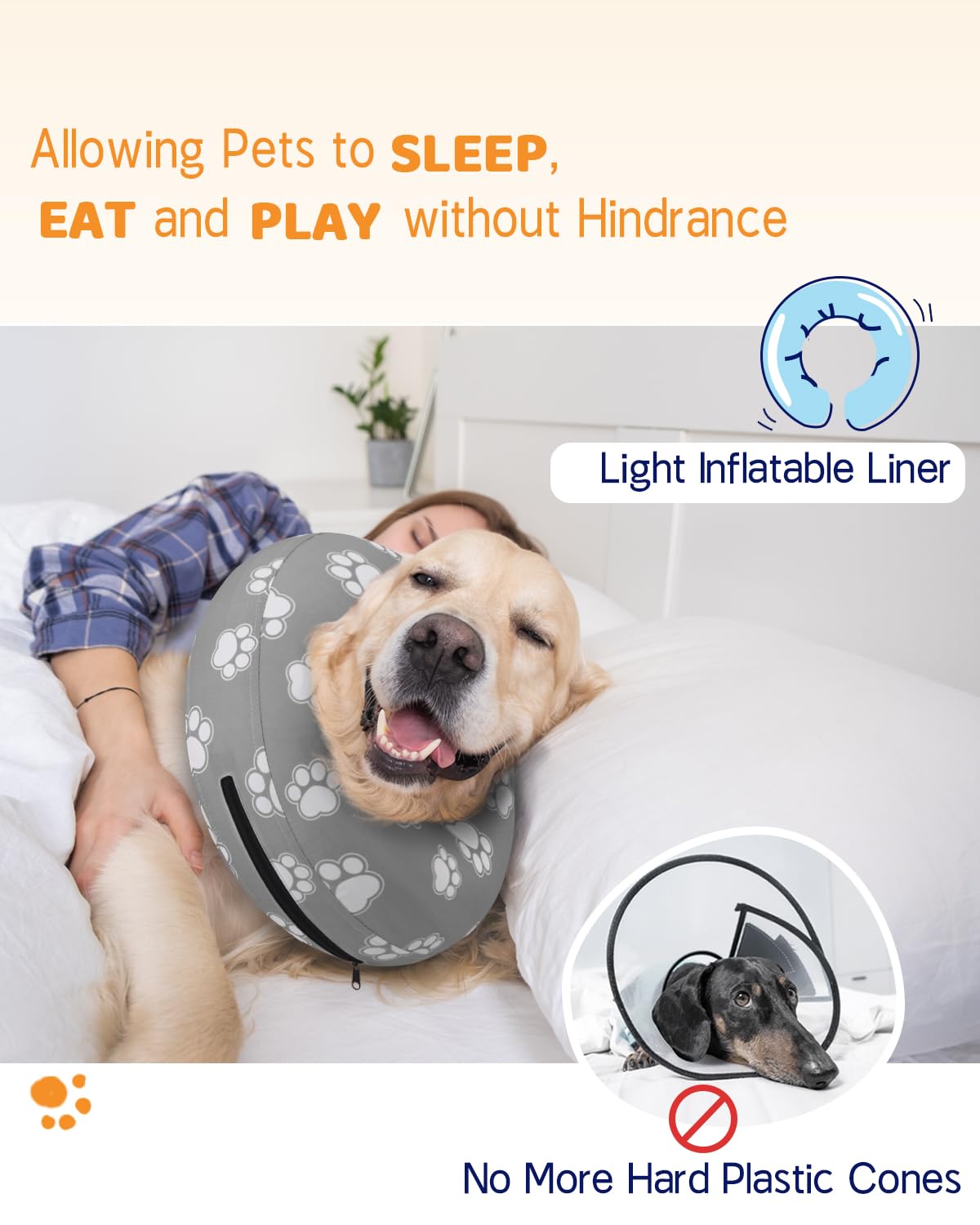 Supet Animal Recovery Collar Cone in S(Neck 7"-9.5"), T Paw Grey