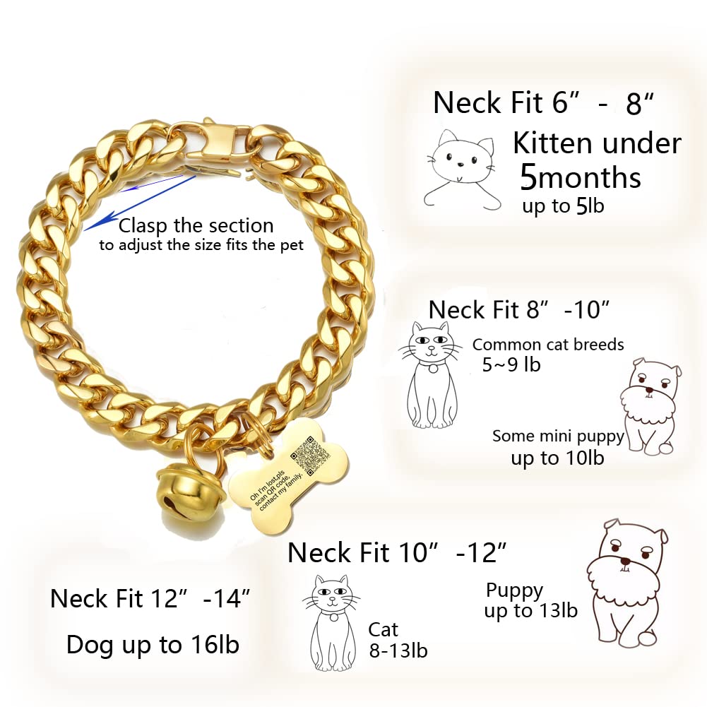 Abaxaca Animal Collar in Kitten Neck 6"-8", Yellow,Blue,Golden,Gray,Gold,White