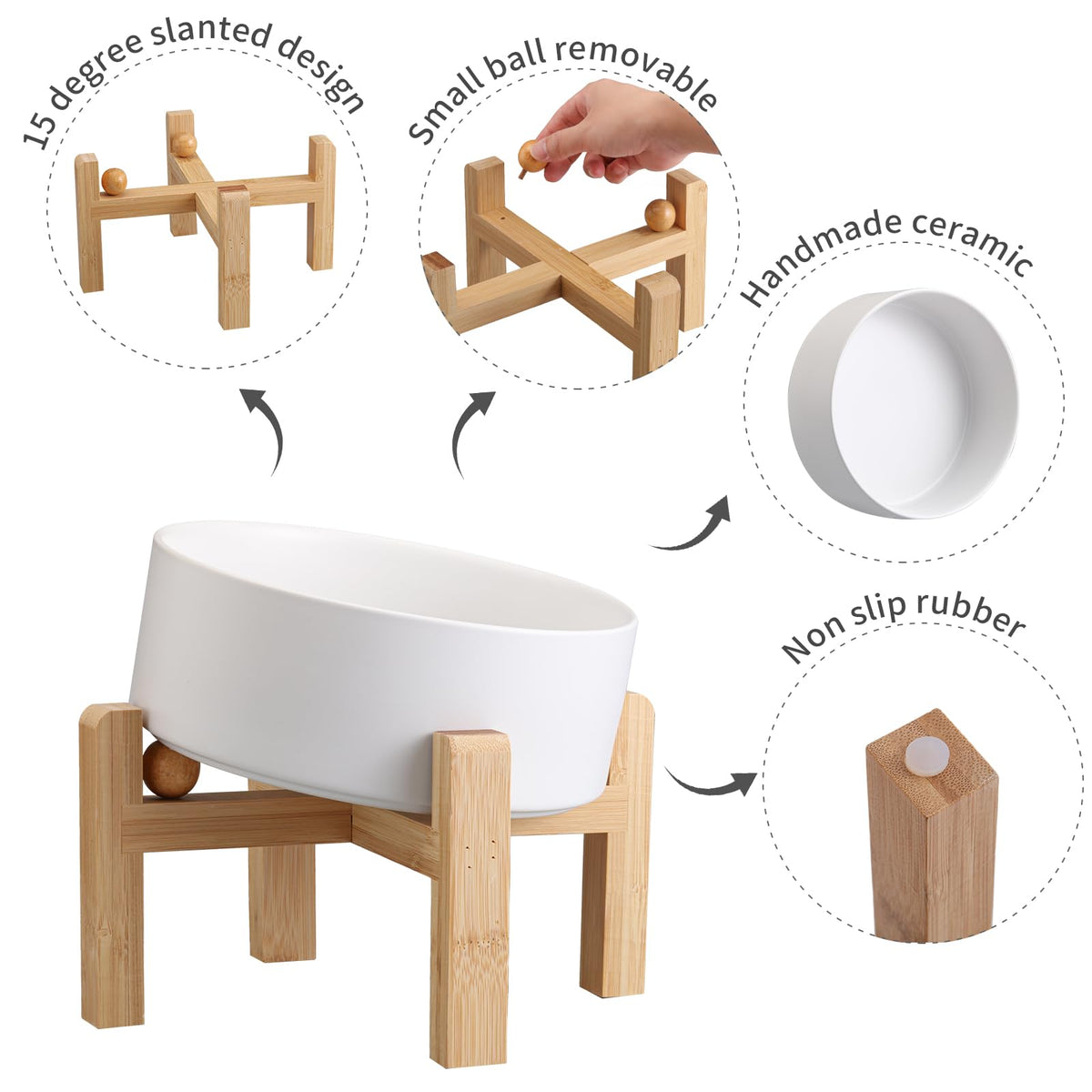 DJJJOOYS Pet Feeder in Slanted Small Dog Bowl, White