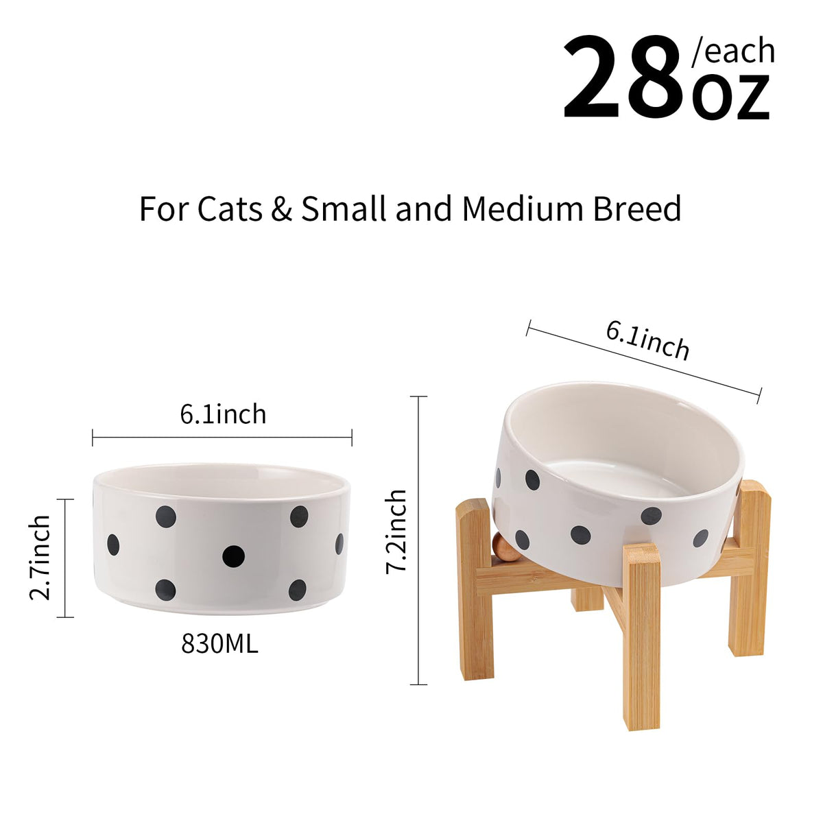 DJJJOOYS Pet Feeder in Slanted Small Dog Bowl, Black Dot