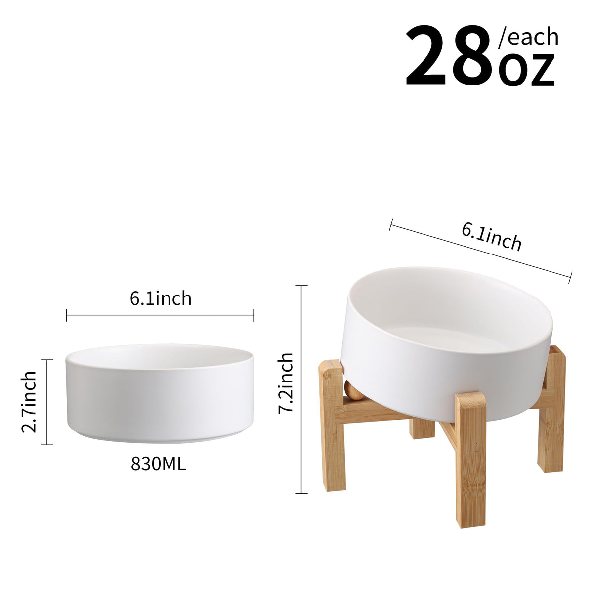 DJJJOOYS Pet Feeder in Slanted Small Dog Bowl, White