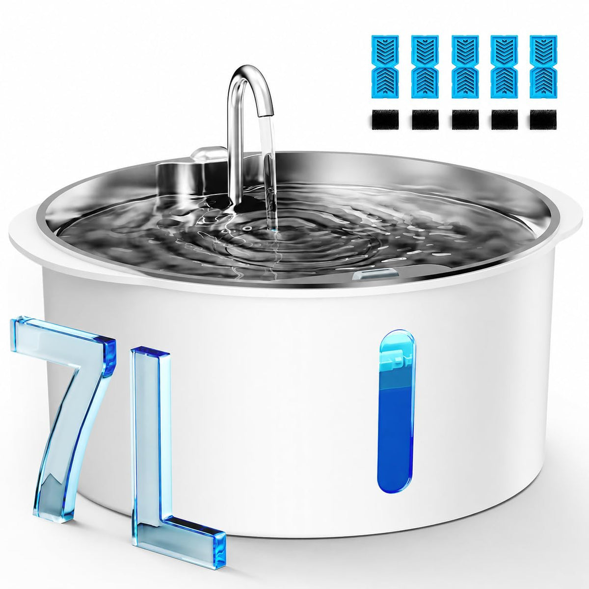 PEKTACO Animal Water Dispenser in 8.6 x 8.5 x 4.5 Inch, silvery